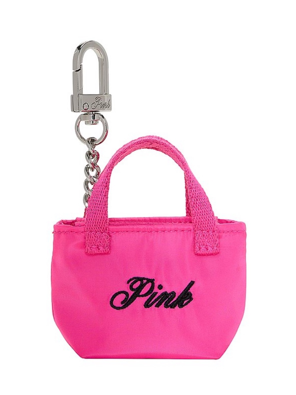 PINK Victoria's Secret Hot Pink Mini Tote Keychain with Silver Hardware